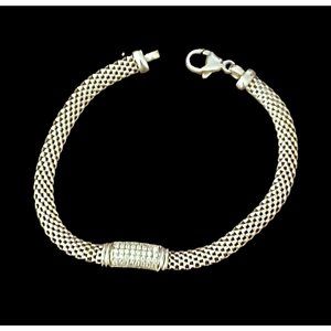 Tilo Jewelry 925 Sterling Silver Italian Bar Bracelet White CZ Embellishment 7.5